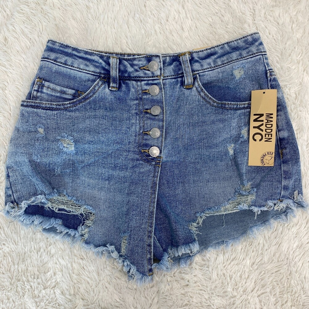 NWT Madden NYC Juniors Women's Size 3 Button Fly Blue Denim Skort Shorts
